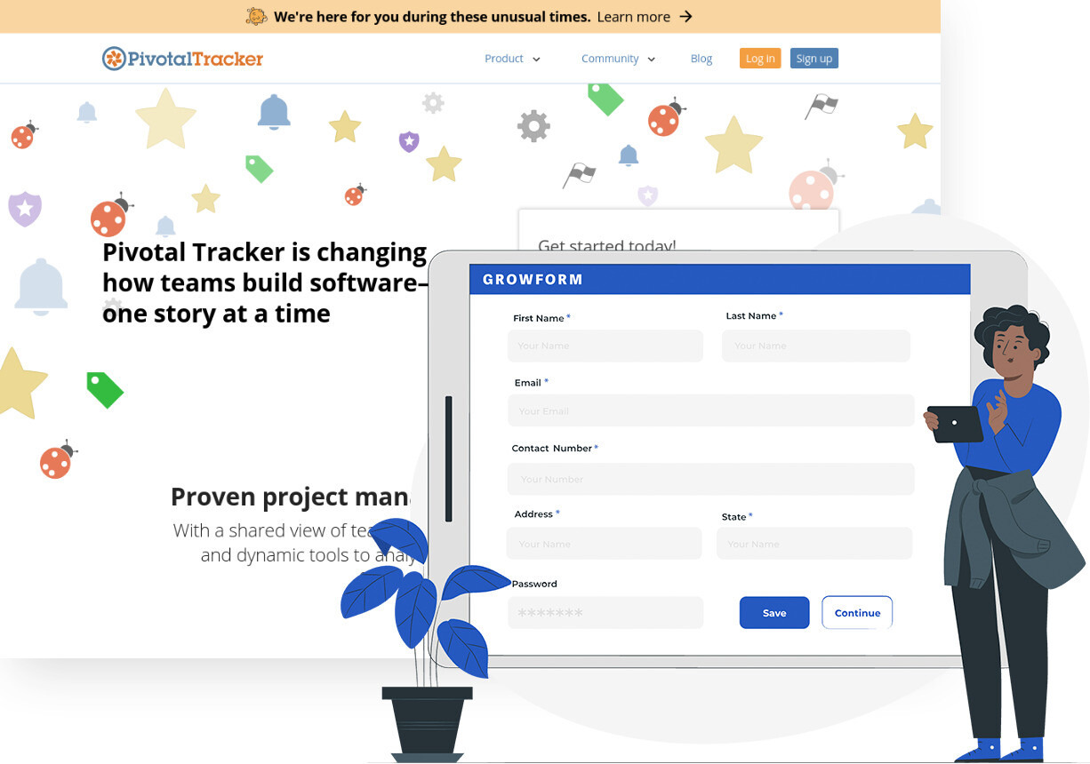 Screenshot of Pivotal Tracker and Growform form builder