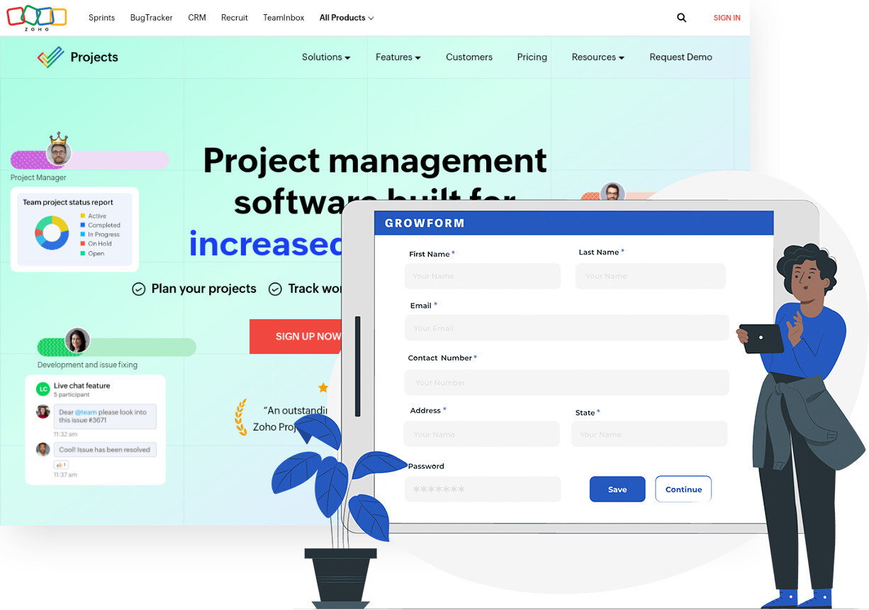 Screenshot of Zoho Projects and Growform form builder