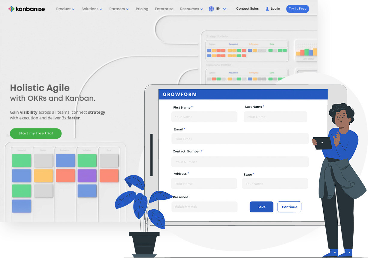 Screenshot of Kanbanize and Growform form builder