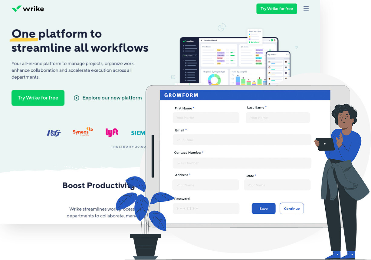 Screenshot of Wrike and Growform form builder