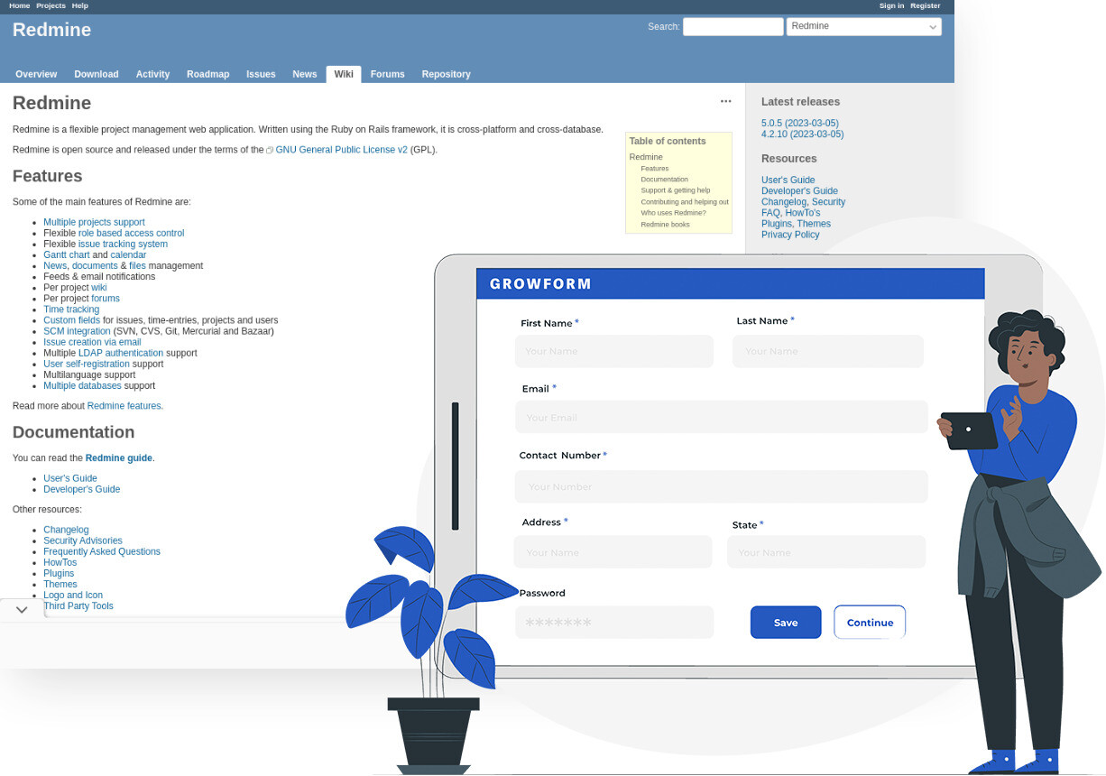 Screenshot of Redmine and Growform form builder