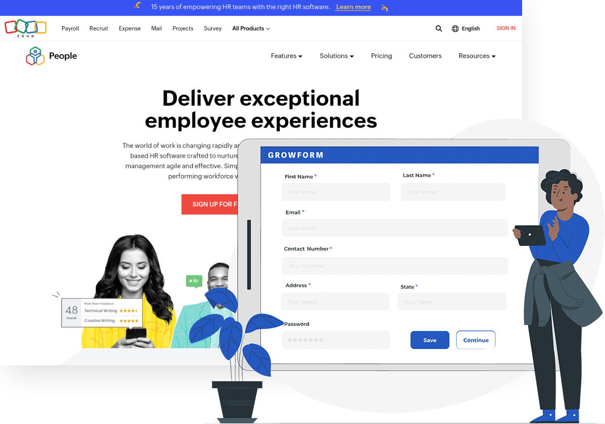 Screenshot von Zoho People und Growform Form Builder
