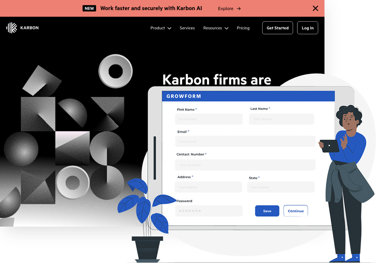 Screenshot of Karbon and Growform form builder