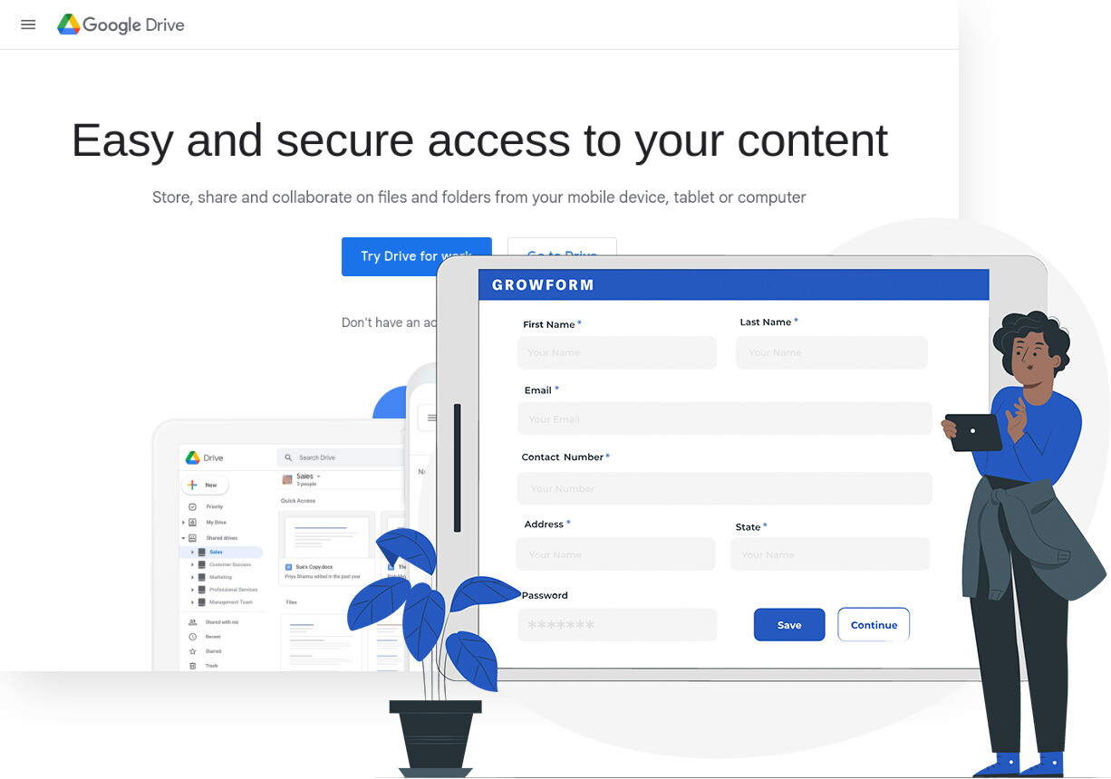 Screenshot of Google sheets and Growform form builder