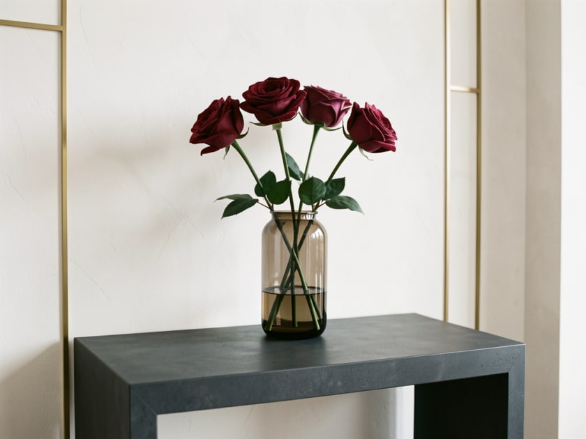 Real-touch red artificial roses arranged in a vase for home decor