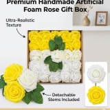25 White & Yellow Stemless Artificial Roses — photo 3 of 6