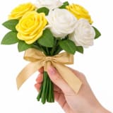 25 White & Yellow Stemless Artificial Roses — photo 4 of 6