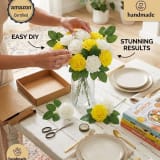 25 White & Yellow Stemless Artificial Roses — photo 5 of 6