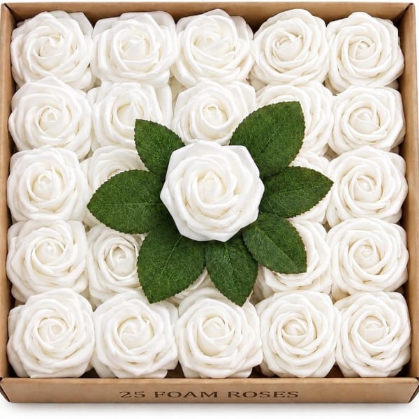 25 White Artificial Roses