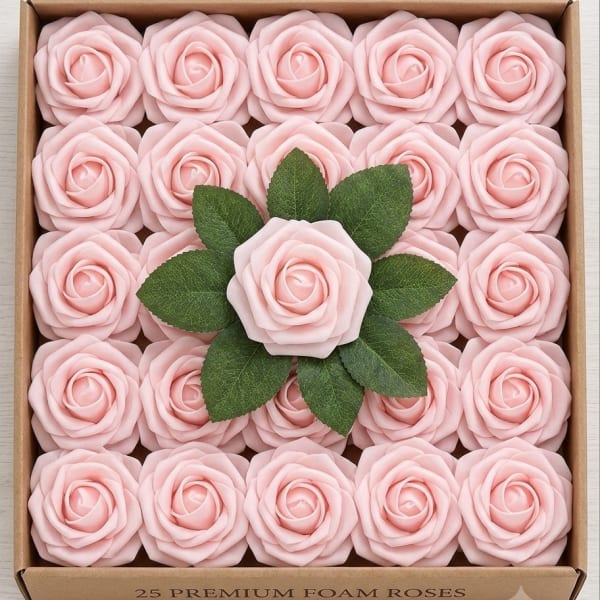 25 Pink Artificial Roses with Stems
