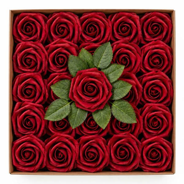 25 Dark Red Artificial Roses