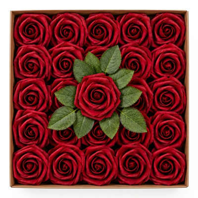 25 Dark Red Artificial Roses