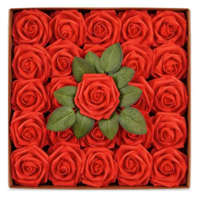 25 Red Artificial Roses with Stems