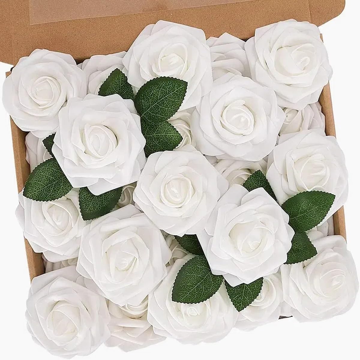 Artificial Flowers, 25pcs Fake Flowers White Rose Perfect for DIY Wedding Bridesmaid Bridal Bouquets Centerpieces Home Flower Arrangement Decoration