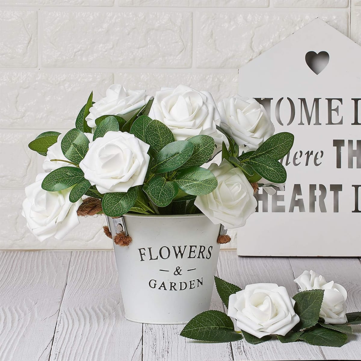 Artificial Flowers, 25pcs Fake Flowers White Rose Perfect for DIY Wedding Bridesmaid Bridal Bouquets Centerpieces Home Flower Arrangement Decoration - Luxury Artificial Rose Arrangement (Image 3)