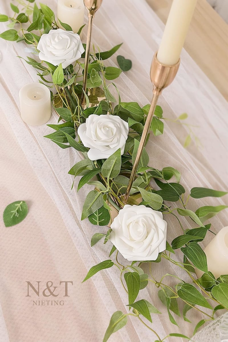 Artificial Flowers, 25pcs Fake Flowers White Rose Perfect for DIY Wedding Bridesmaid Bridal Bouquets Centerpieces Home Flower Arrangement Decoration - Luxury Artificial Rose Arrangement (Image 4)