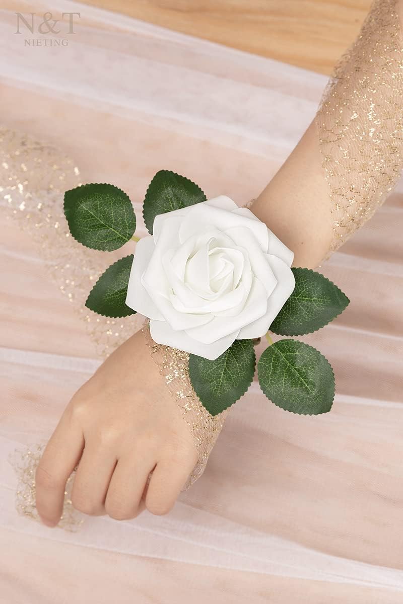 Artificial Flowers, 25pcs Fake Flowers White Rose Perfect for DIY Wedding Bridesmaid Bridal Bouquets Centerpieces Home Flower Arrangement Decoration - Luxury Artificial Rose Arrangement (Image 4)