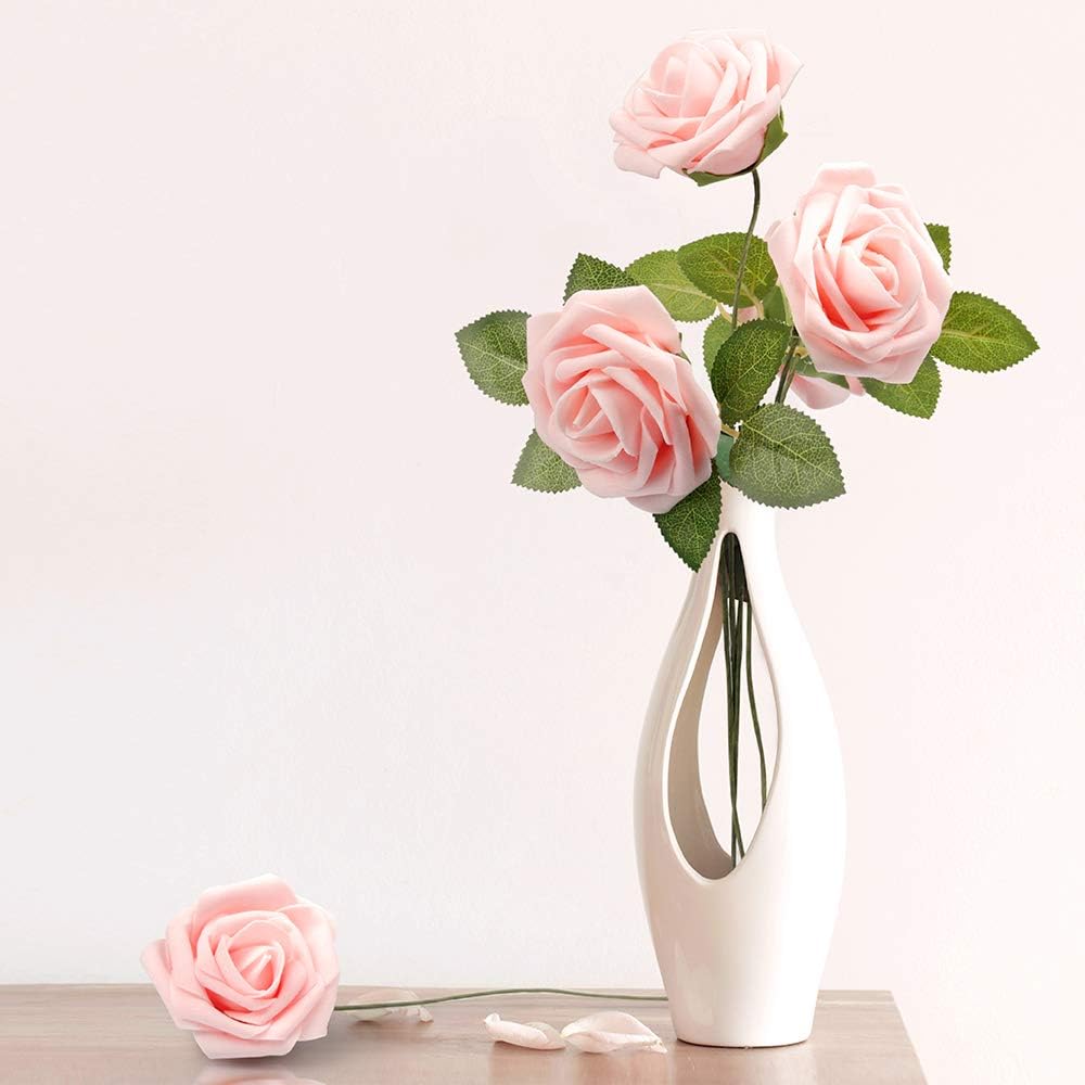 Artificial Roses Flowers, Blush Pink Roses Artificial Flowers Foam Fak - Luxury Artificial Rose Arrangement