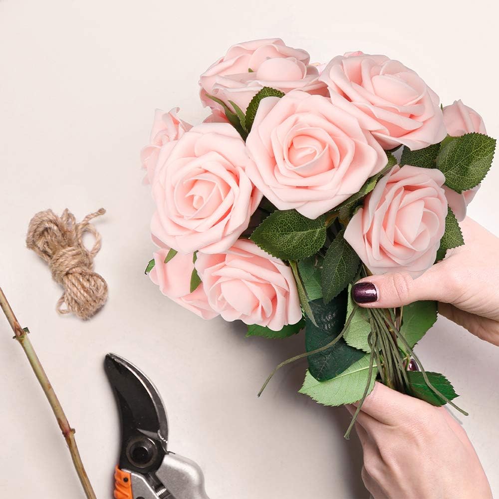 Artificial Roses Flowers, Blush Pink Roses Artificial Flowers Foam Fak - Luxury Artificial Rose Arrangement (Image 2)