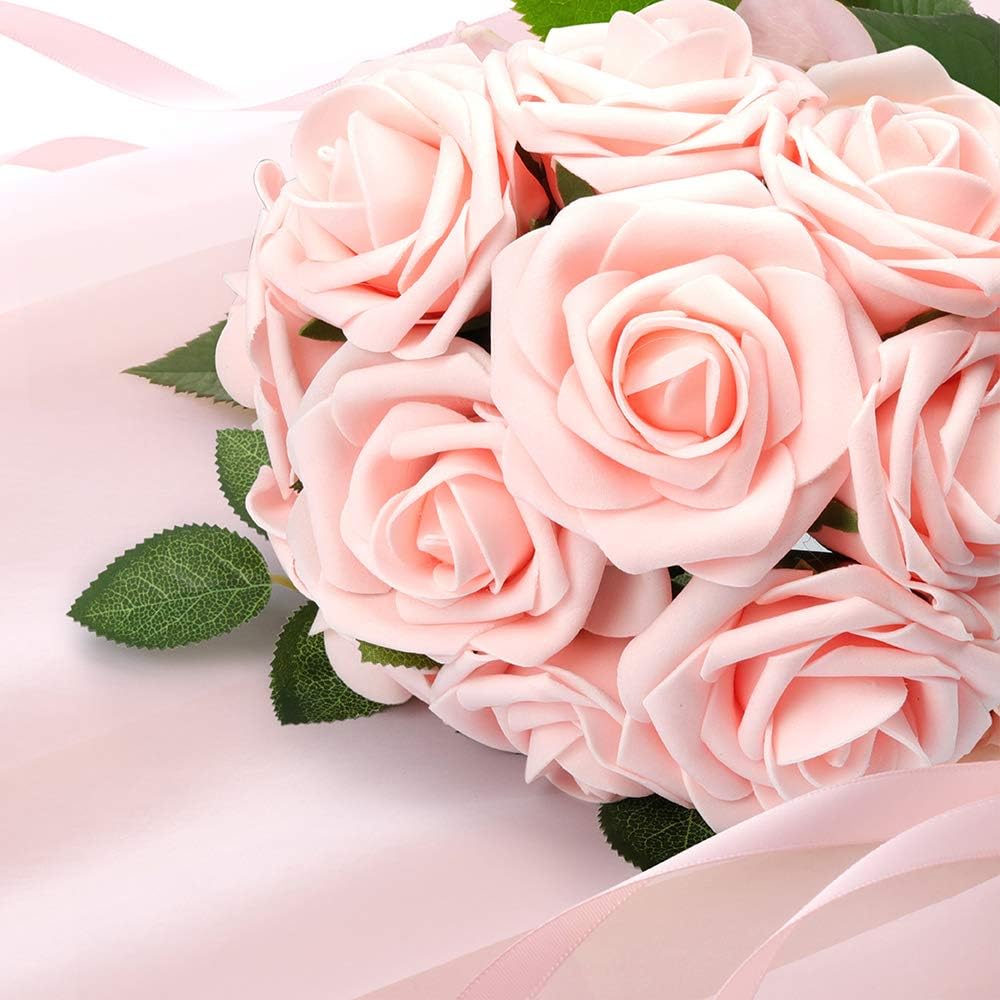 Artificial Roses Flowers, Blush Pink Roses Artificial Flowers Foam Fak - Luxury Artificial Rose Arrangement (Image 3)
