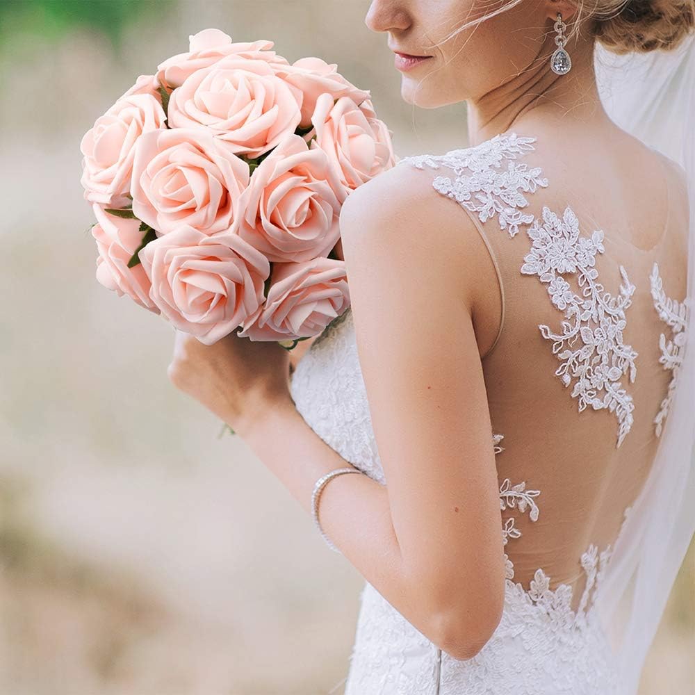 Artificial Roses Flowers, Blush Pink Roses Artificial Flowers Foam Fak - Luxury Artificial Rose Arrangement (Image 4)