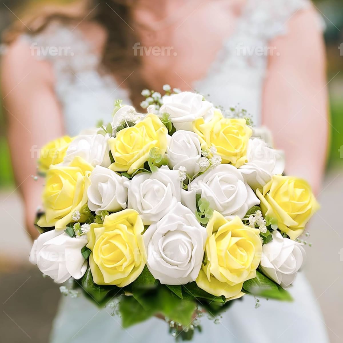 25 White & Yellow Artificial Roses Stemless - Fake Foam Rose Heads with Leaves - Real Touch Bulk Flowers for Wedding Bouquets Centrepieces Bridal Shower DIY Decoration - Copy - Luxury Artificial Rose 