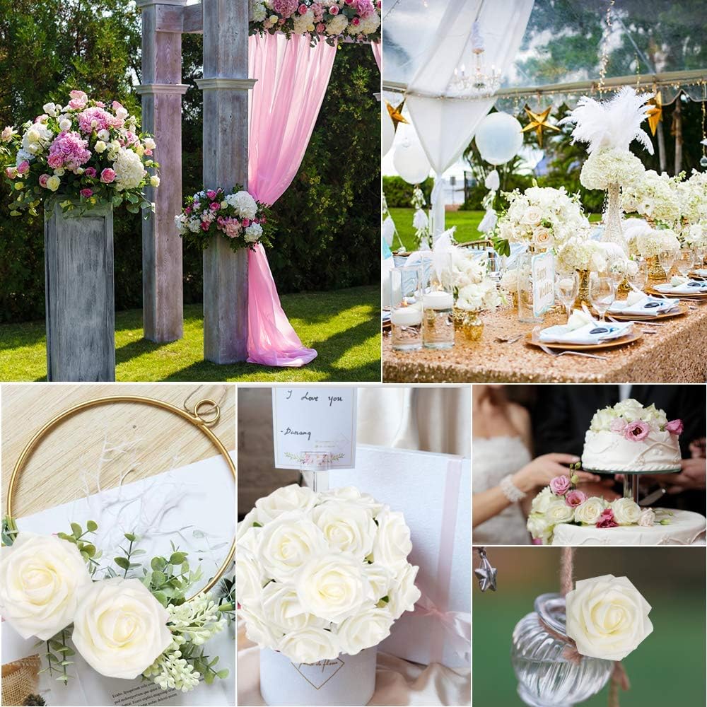 Artificial Flowers, 25pcs Fake Flowers White Rose Perfect for DIY Wedding Bridesmaid Bridal Bouquets Centerpieces Home Flower Arrangement Decoration - Luxury Artificial Rose Arrangement (Image 4)