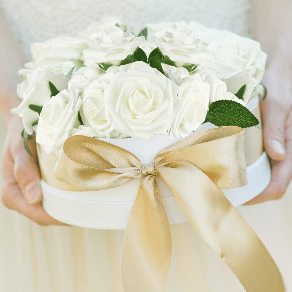 Artificial Flowers, 25pcs Fake Flowers White Rose Perfect for DIY Wedding Bridesmaid Bridal Bouquets Centerpieces Home Flower Arrangement Decoration - Luxury Artificial Rose Arrangement (Image 5)