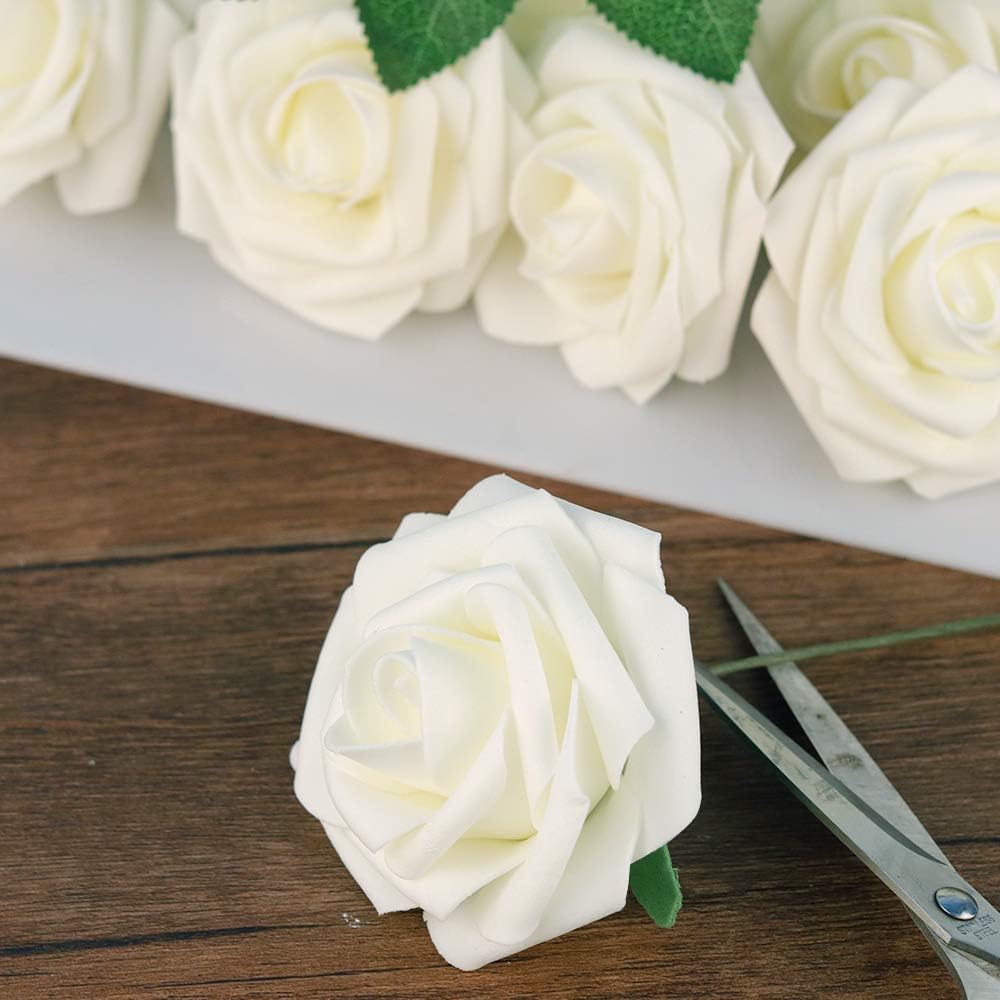 Artificial Flowers, 25pcs Fake Flowers White Rose Perfect for DIY Wedding Bridesmaid Bridal Bouquets Centerpieces Home Flower Arrangement Decoration - Luxury Artificial Rose Arrangement (Image 6)