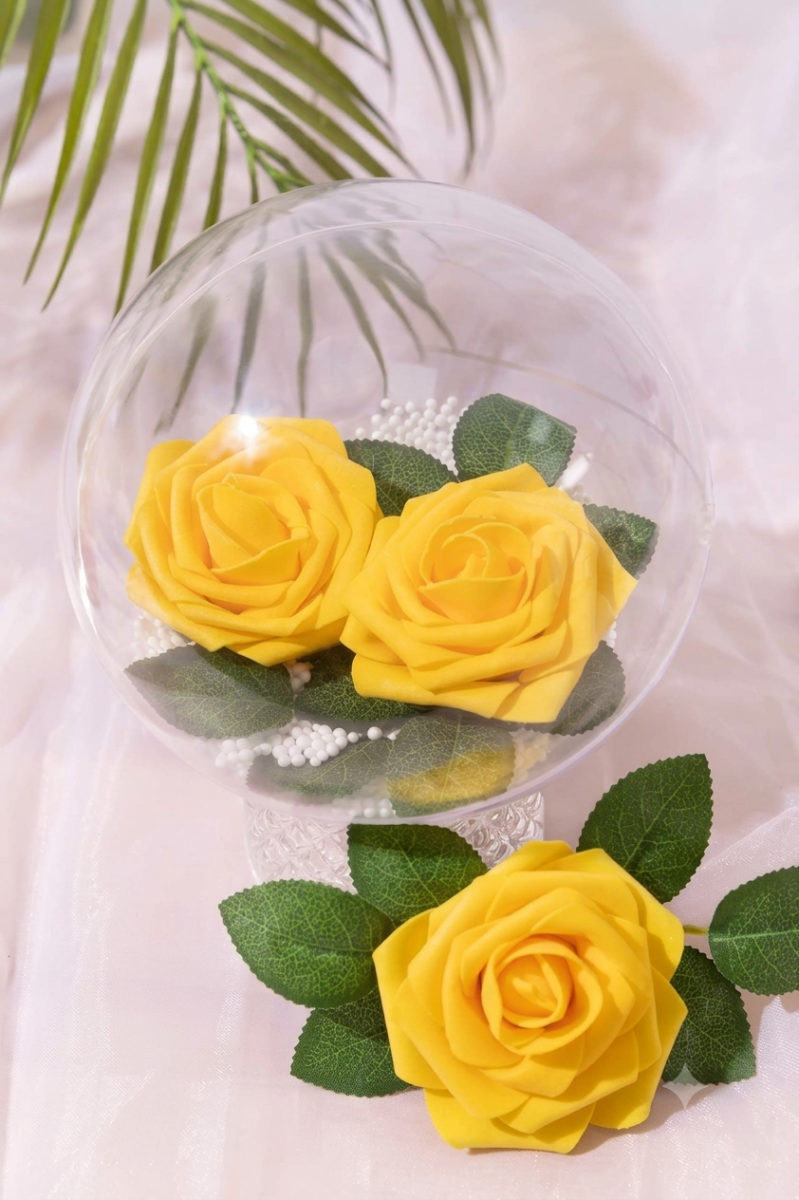 Artificial Flowers Roses, 25pcs Real Touch Fake Foam Rose with Stems for DIY Wedding Bridal Bouquets, Cake Flowers, Flowers Arrangment Home Decor, Lemon Yellow - Luxury Artificial Rose Arrangement (Im