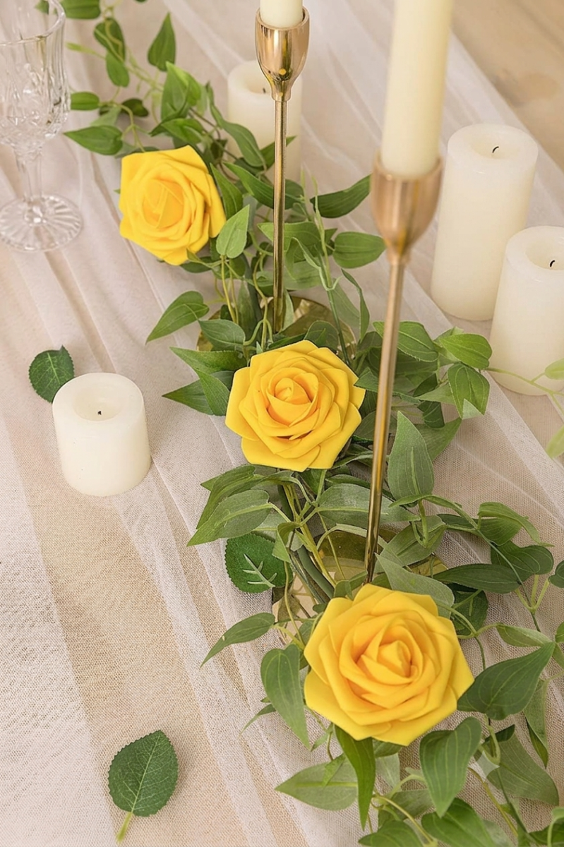 Artificial Flowers Roses, 25pcs Real Touch Fake Foam Rose with Stems for DIY Wedding Bridal Bouquets, Cake Flowers, Flowers Arrangment Home Decor, Lemon Yellow - Luxury Artificial Rose Arrangement (Im