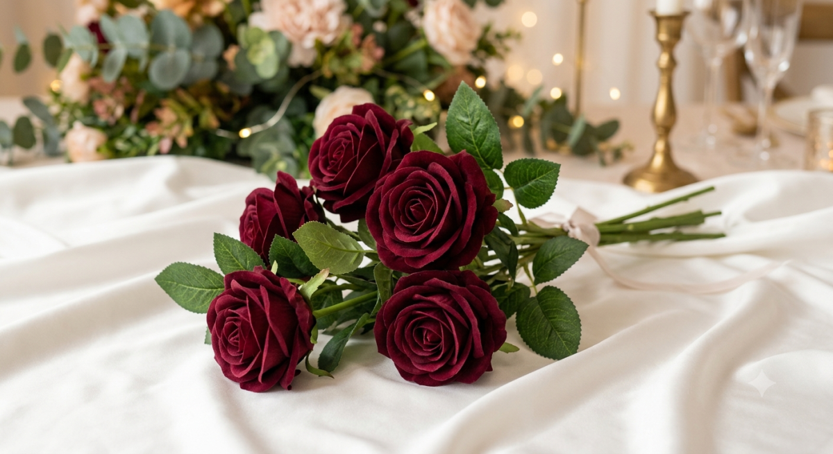 25PCs Real Touch Dark Red Roses - Foam Fake Rose - DIY Flowers for Wedding Bouquets - Artificial Red Roses for Mothers Day, Valentines, Baby Shower and Home Decor - Luxury Artificial Rose Arrangement 