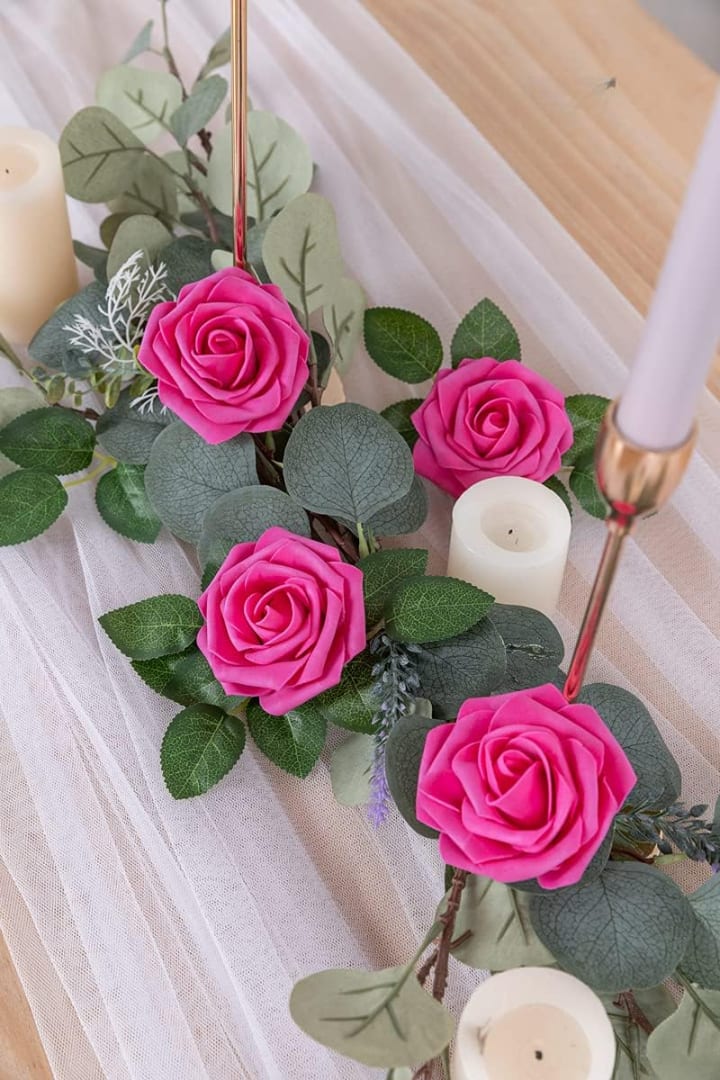25PCs Hot Pink Roses artificial flowers - Fake flowers with Real Touch - Artificial Roses- Foam Fake Roses DIY Flowers for Wedding Bouquets- Mother's Day Valentine's Baby Shower and Home Decor - Luxur