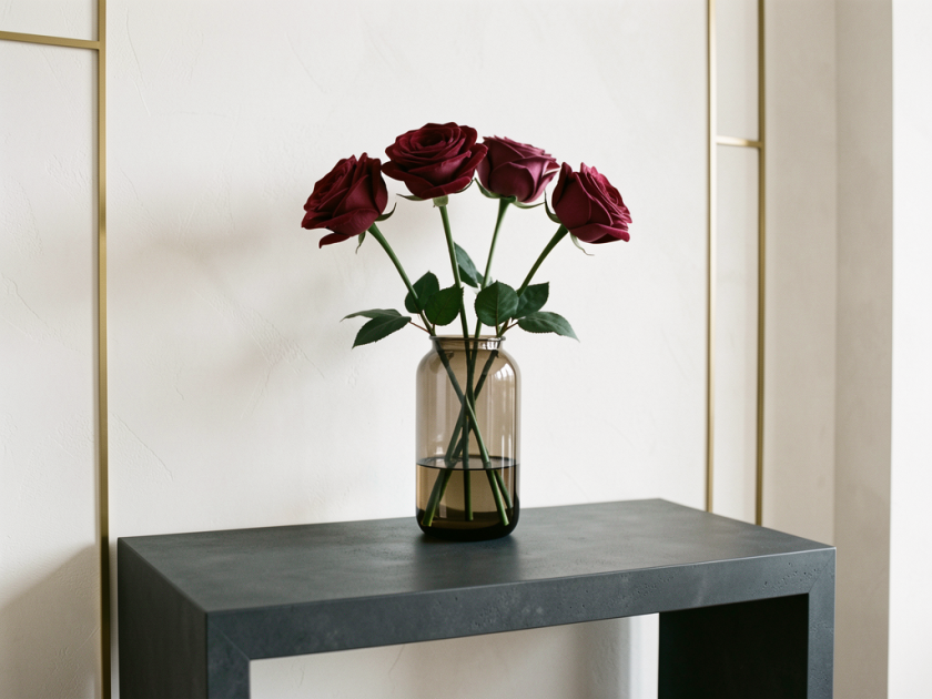 Real-touch red artificial roses arranged in a vase for home decor