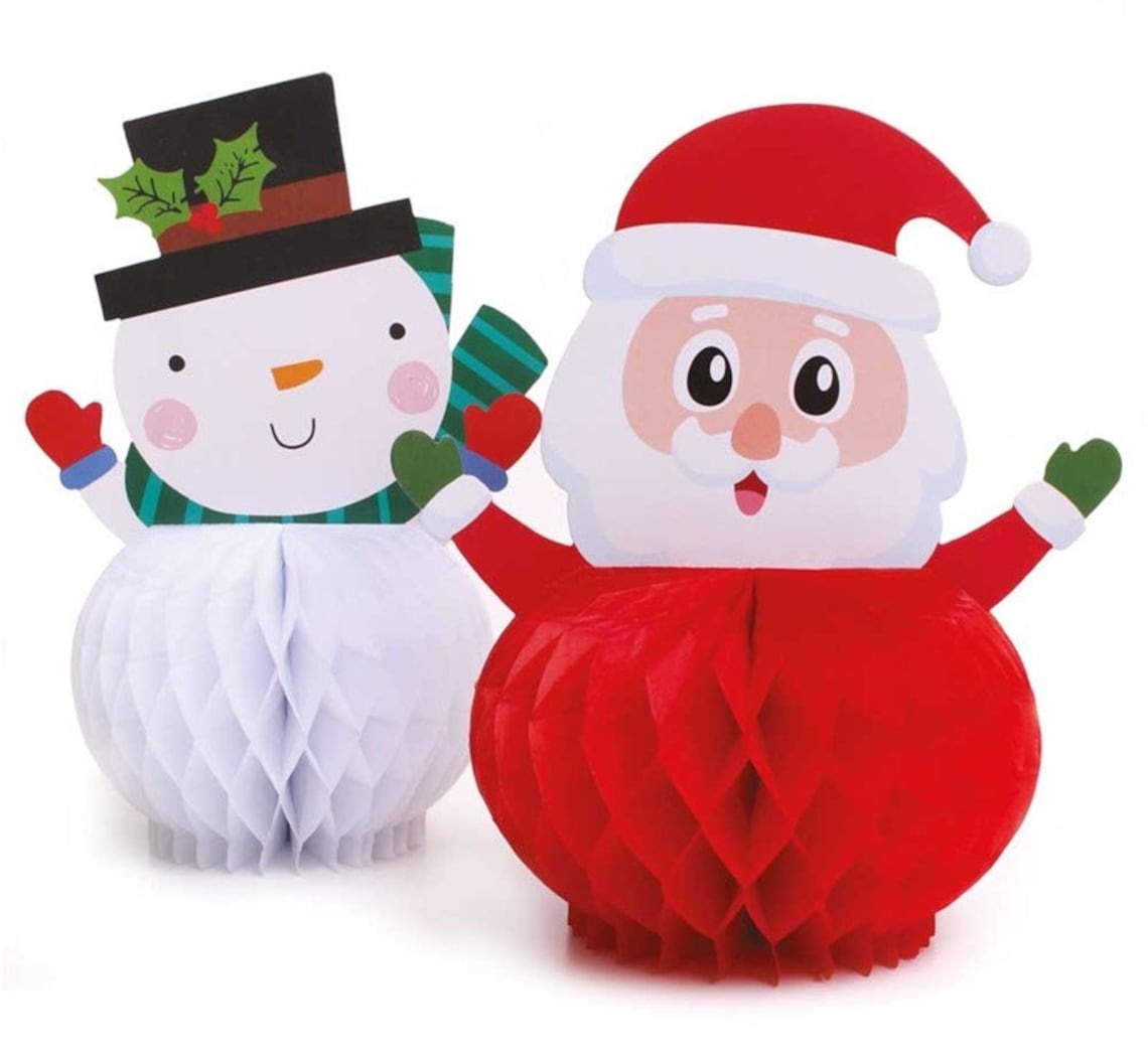 Christmas Decoration Set of 2 – Santa Claus & Snowman Honeycomb Paper Table Decor for Xmas Party, Home & Office Decoration