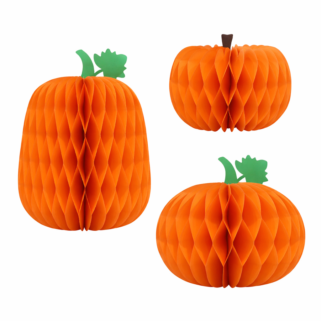 Honeycomb Paper Pumpkin Decoration – 3D Halloween Party Hanging Décor (Orange)