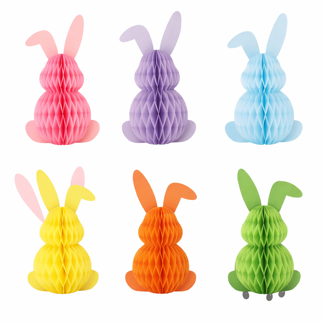 Colorful Honeycomb Bunny Decoration – 3D Easter Rabbit Paper Table Décor (Multiple Colors)