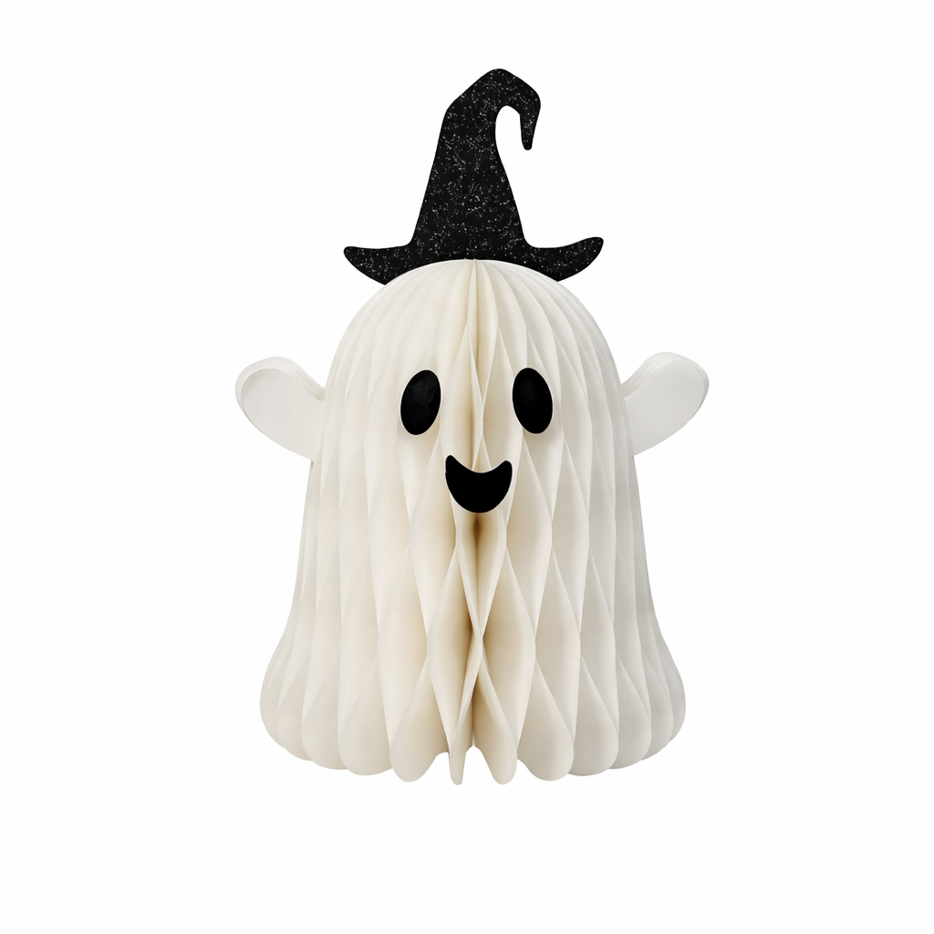 Honeycomb Ghost with Witch Hat – 3D Paper Halloween Decoration
