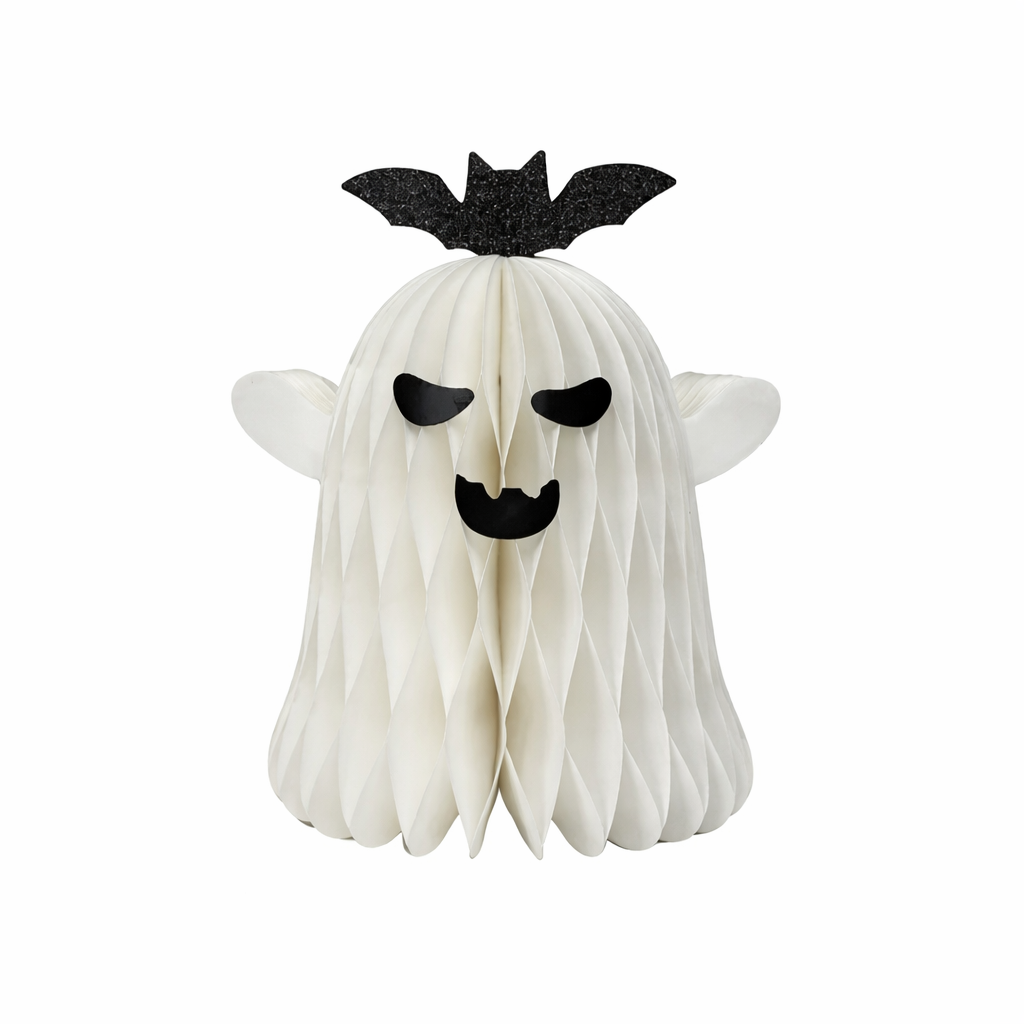 Honeycomb Ghost with Bat Topper – 3D Paper Halloween Decoration