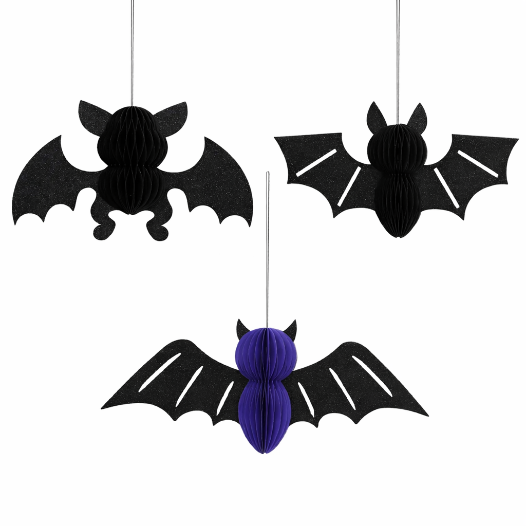 Honeycomb Bat Hanging Decoration – 3D Paper Halloween Bat Ornament