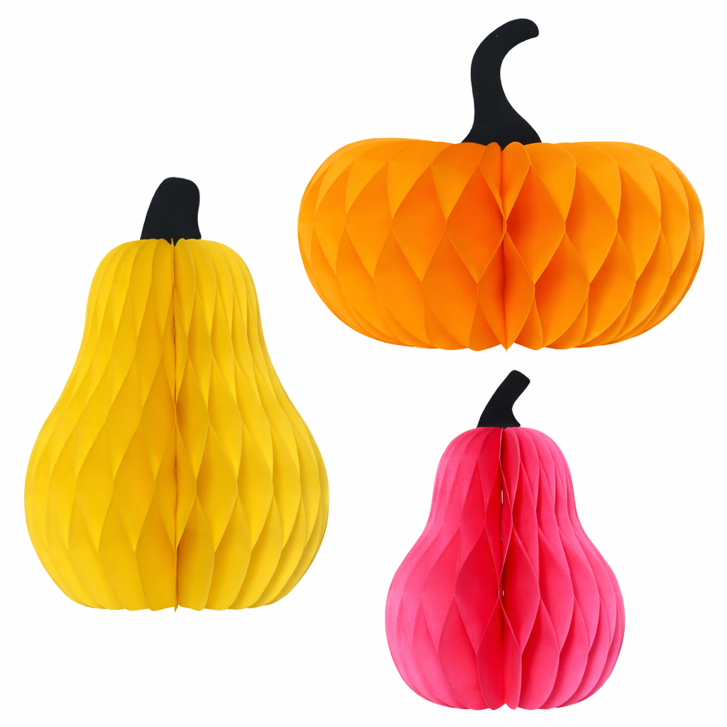 Honeycomb Fall Harvest Decorations – 3D Paper Pumpkin & Pear Table Centerpieces