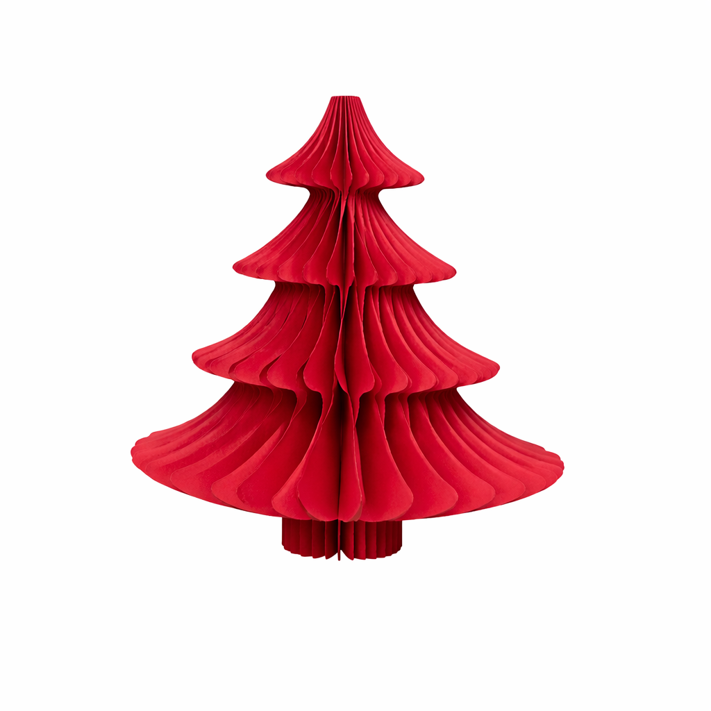 Layered Honeycomb Christmas Tree – Red 3D Paper Holiday Table Decoration