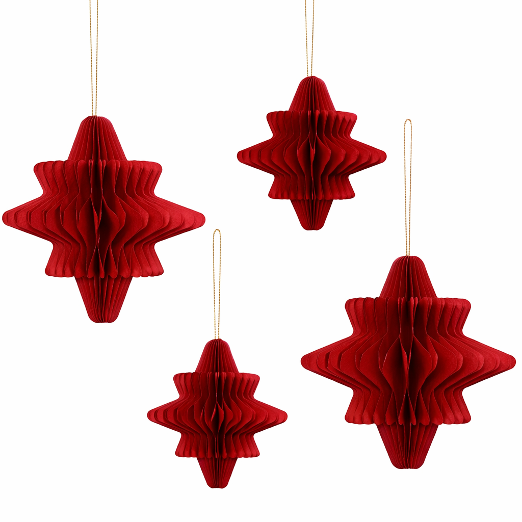 Layered Honeycomb Christmas Star Ornament – 3D Paper Hanging Decoration (Premium Red)