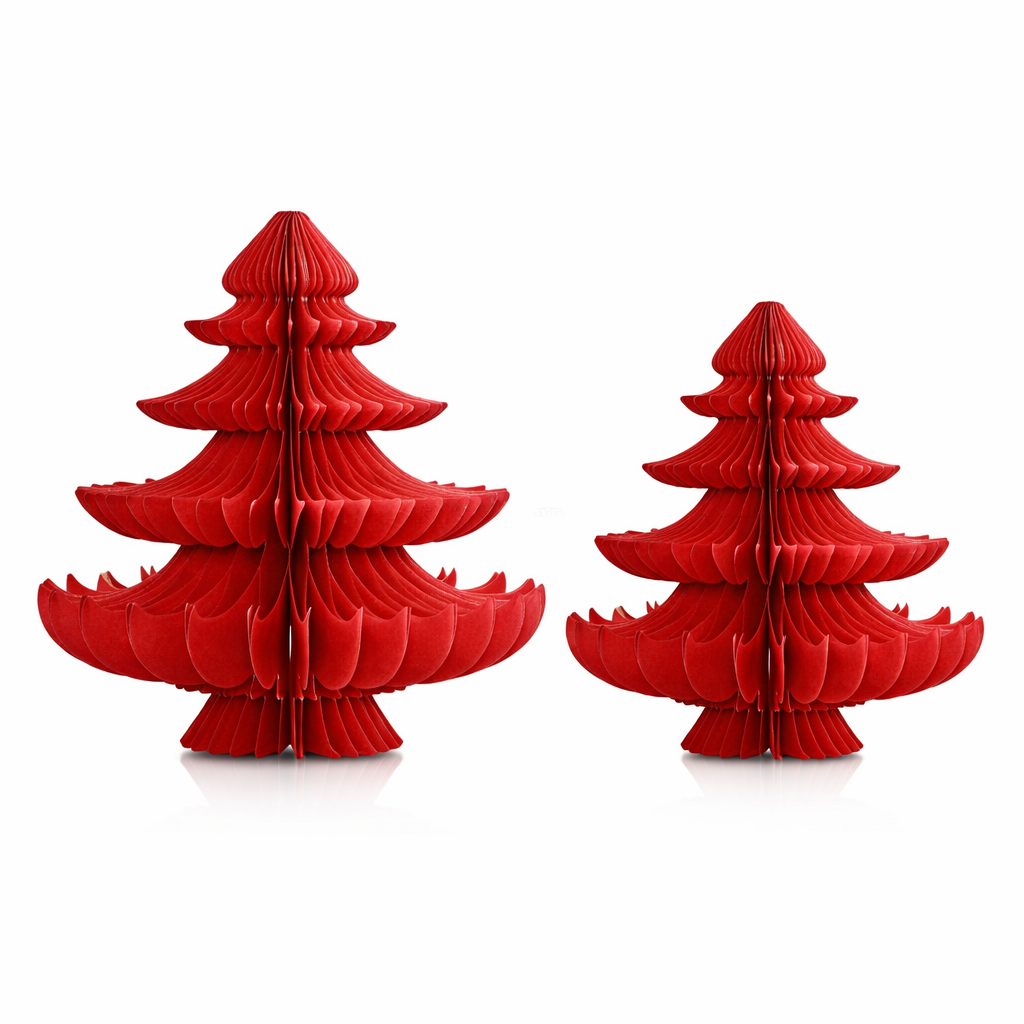 Premium 3D Layered Honeycomb Christmas Tree – Tabletop Holiday Decoration (Classic Red)