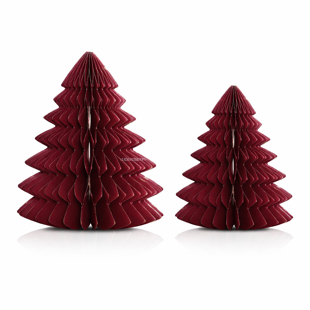 3D Zig-Zag Honeycomb Christmas Tree – Modern Paper Table Decoration (Deep Red)