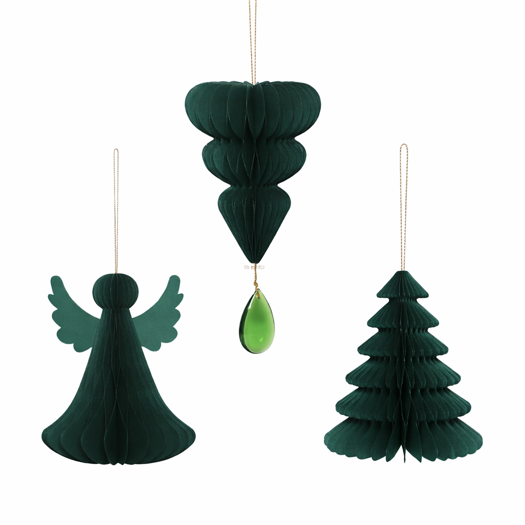 Emerald Green Honeycomb Christmas Ornament Collection – Premium Hanging Series