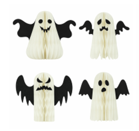 3D Honeycomb Ghost Hanging Decoration Set – Halloween Paper Party Decor