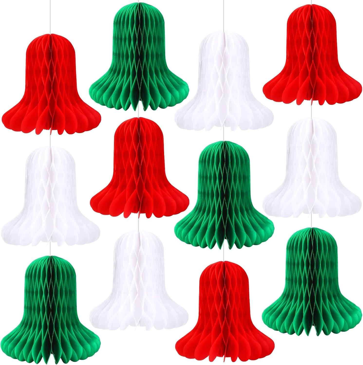 Christmas Honeycomb Bell Hanging Decoration – Red, Green & White Paper Ornaments