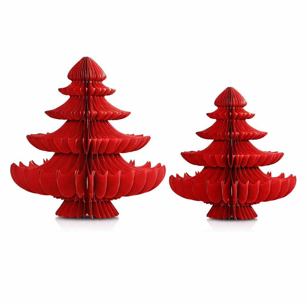 3D Red Paper Christmas Tree Decoration – Foldable Festive Table Centerpiece