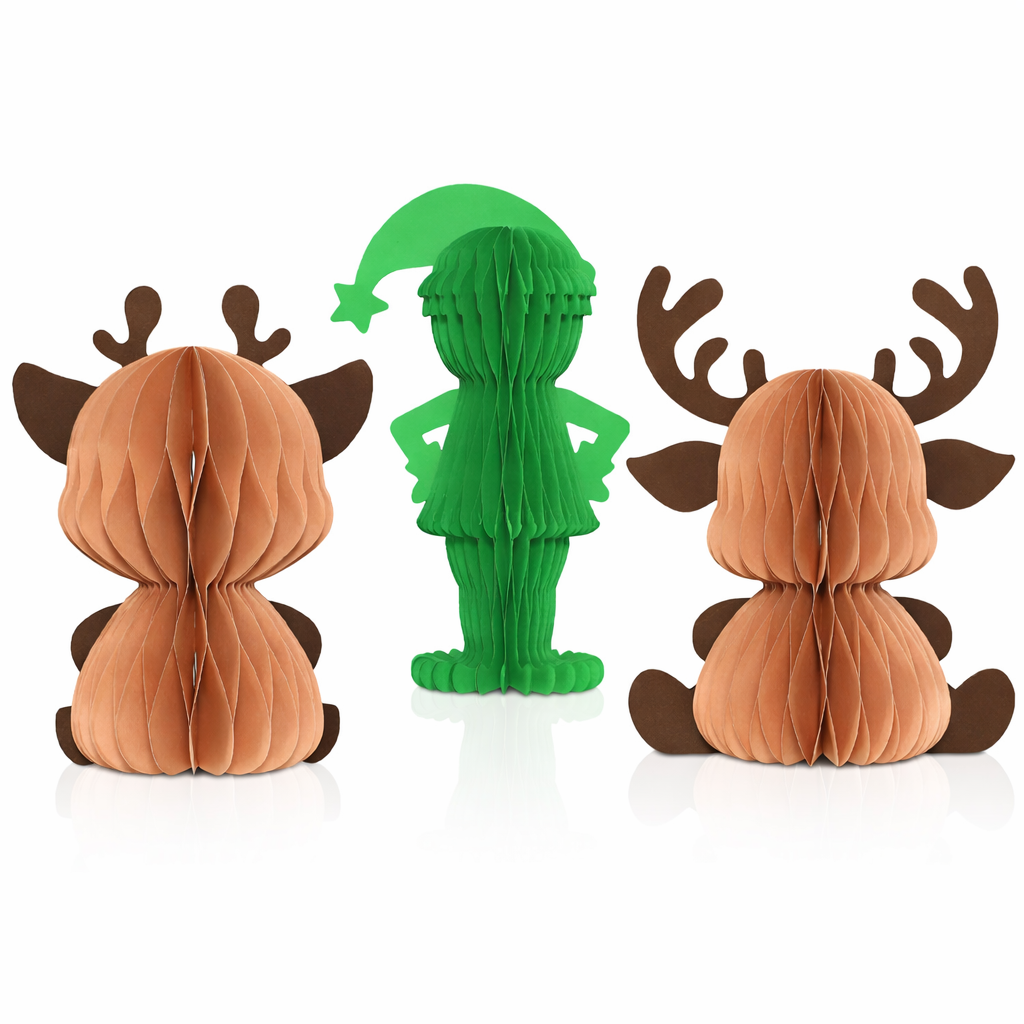 3D Reindeer & Elf Paper Honeycomb Decoration – Christmas Table Centerpiece Set 3